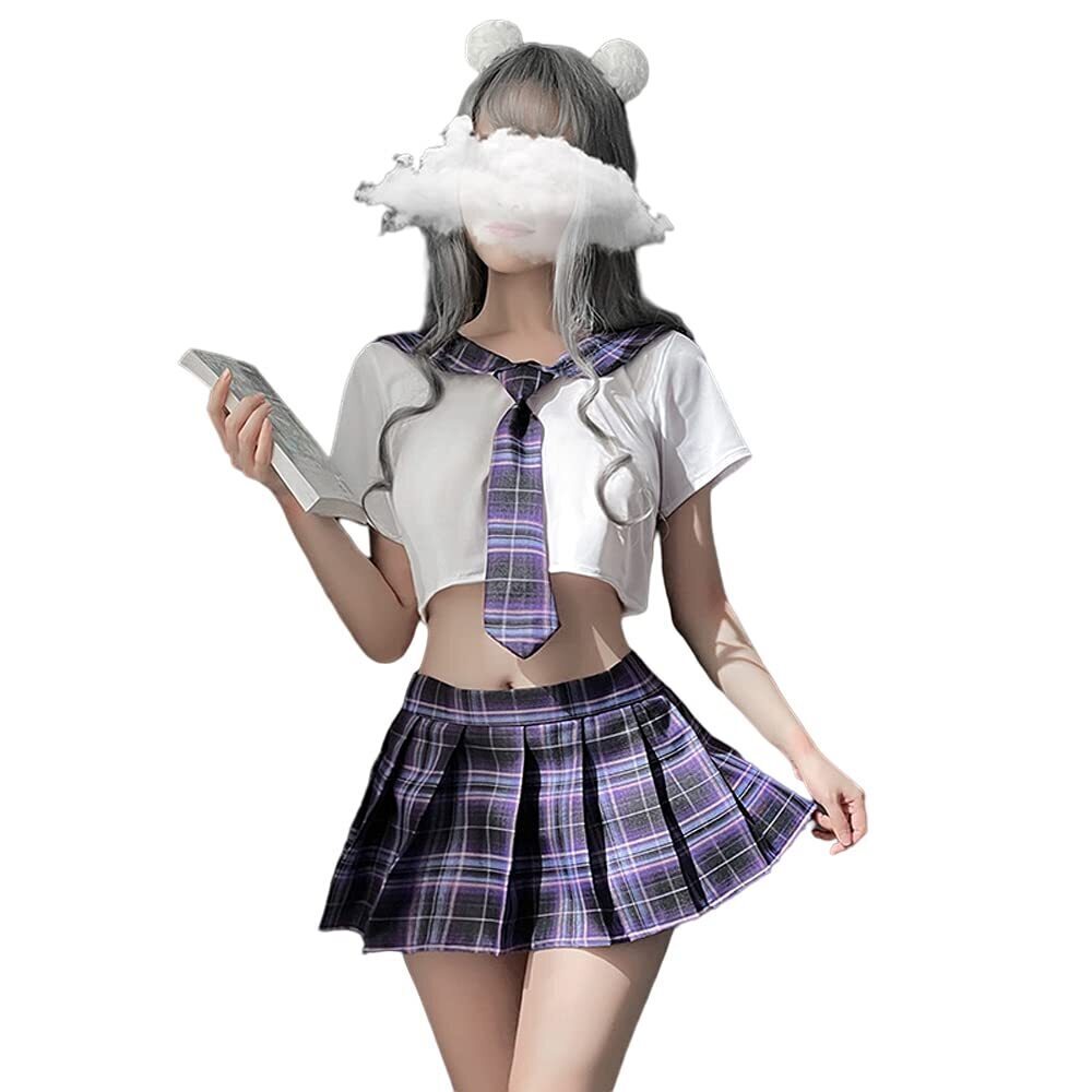 6654 Japanese School Girls Uniform lattice Pleated Skirt Anime Cosplay
